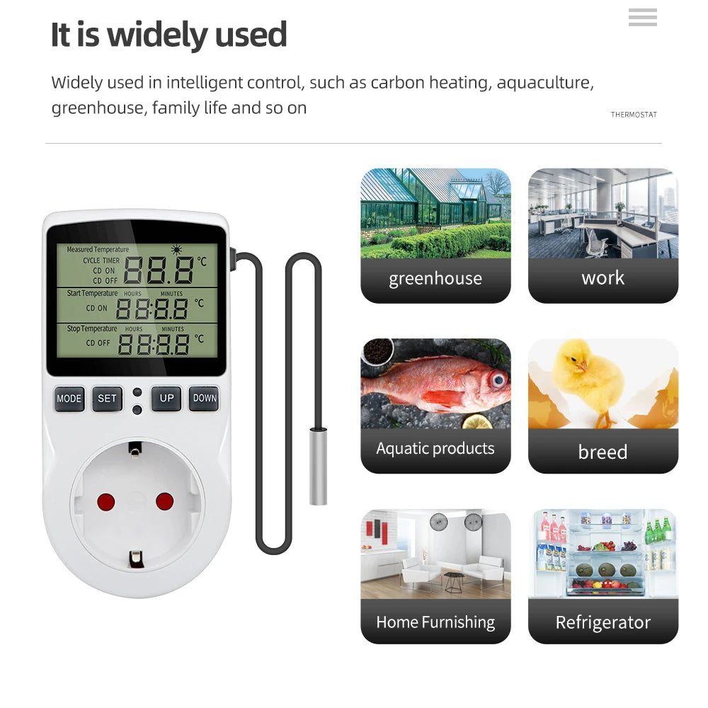 Thermostat Numérique KT3100 avec Prise et Sonde - Régulateur de Température pour Terrarium & Aquarium