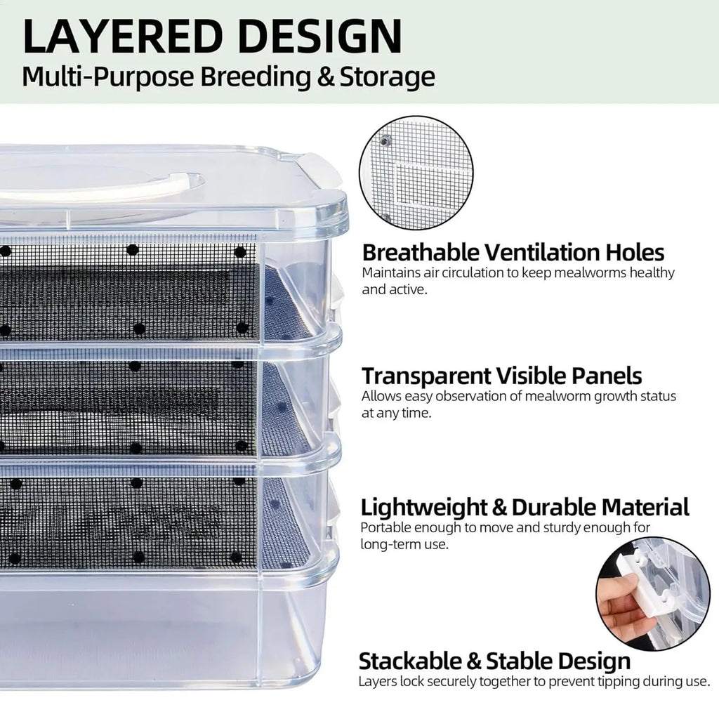 Kit d'Élevage de Vers de Farine 4 Étages - Nourriture Vivante pour Reptiles
