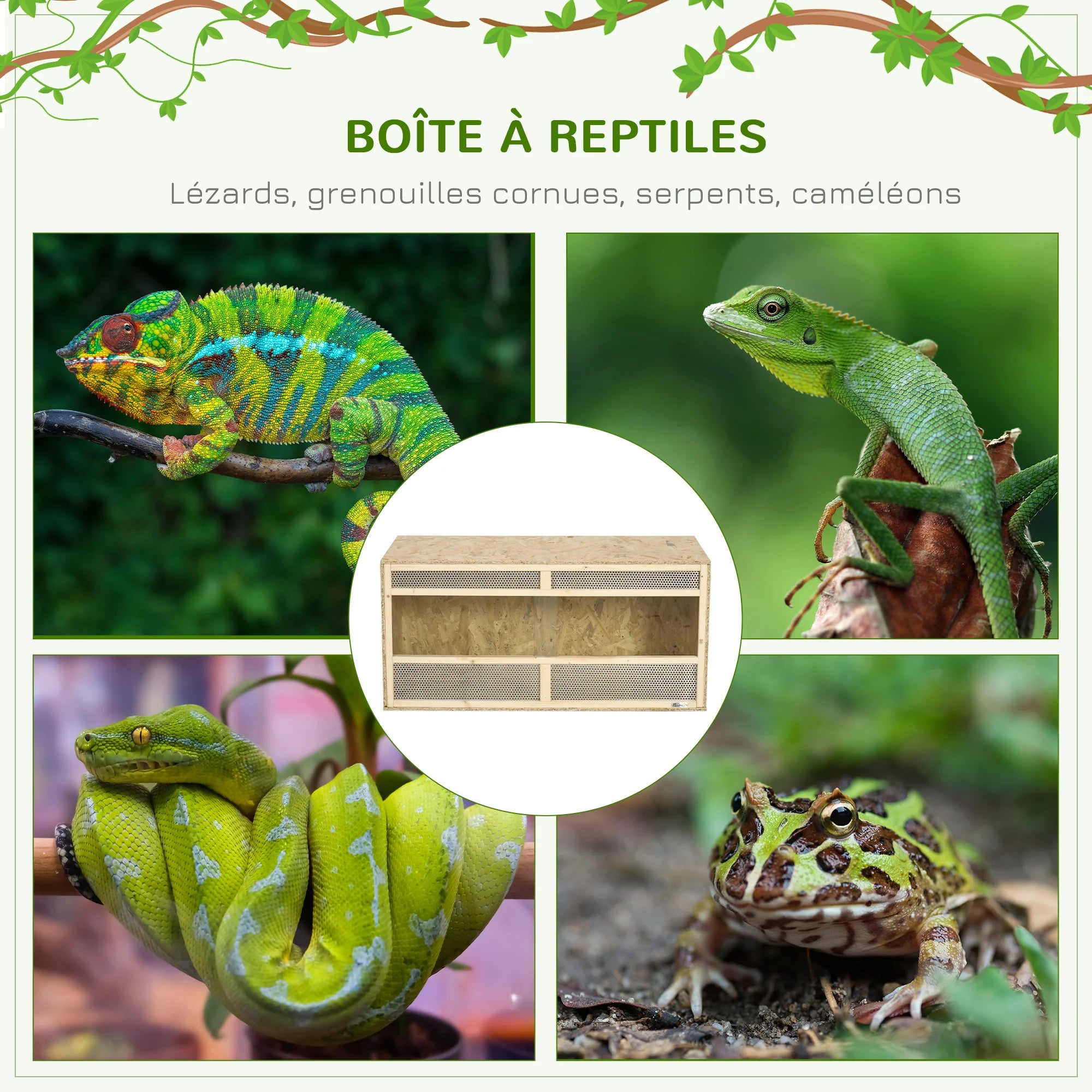 Terrarium en Bois OSB et Verre PawHut 100x47x47cm - Porte Coulissante pour Reptiles