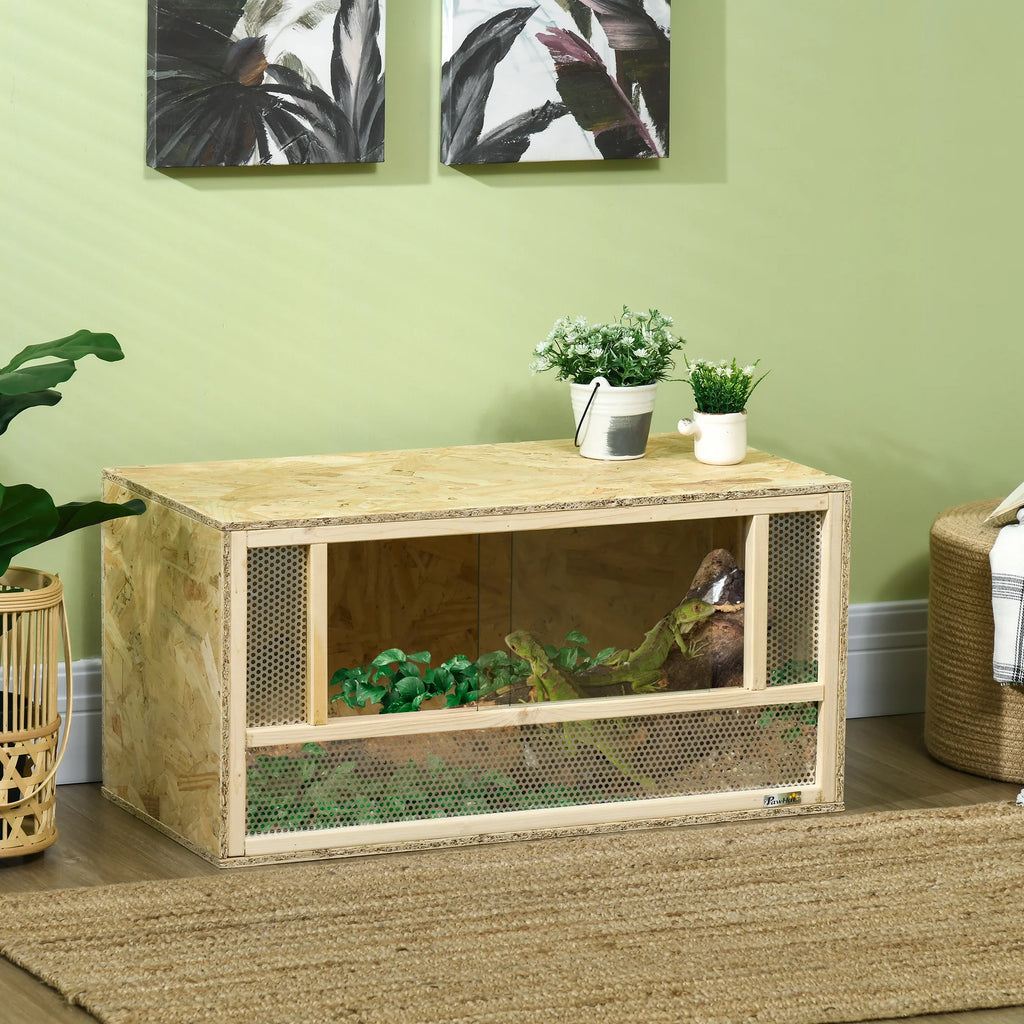 Terrarium en Bois OSB et Verre PawHut 80x40x40cm - Porte Coulissante pour Reptiles