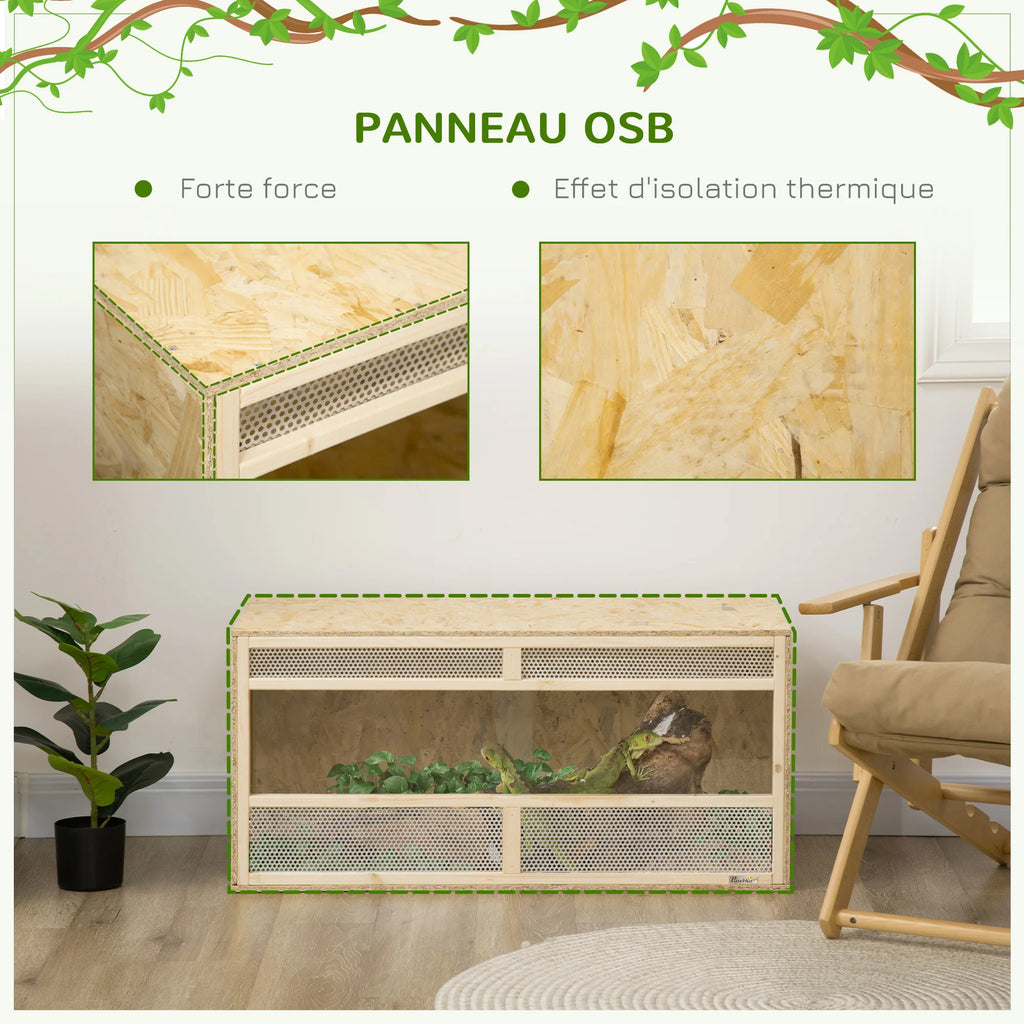 Terrarium en Bois OSB et Verre PawHut 100x47x47cm - Porte Coulissante pour Reptiles