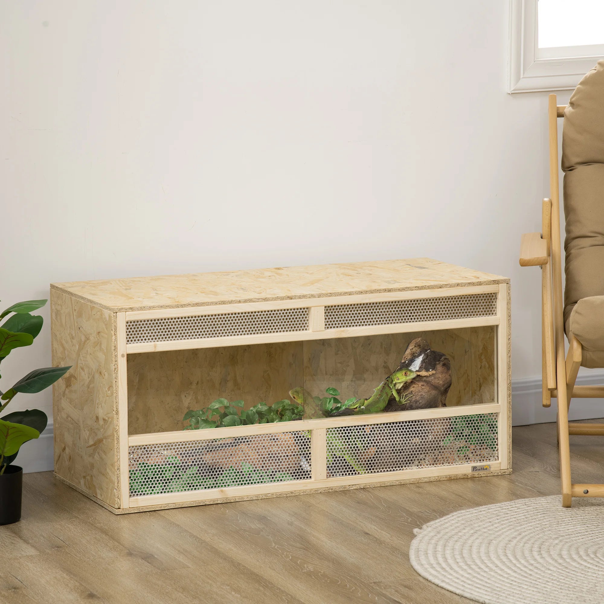 Terrarium en Bois OSB et Verre PawHut 100x47x47cm - Porte Coulissante pour Reptiles