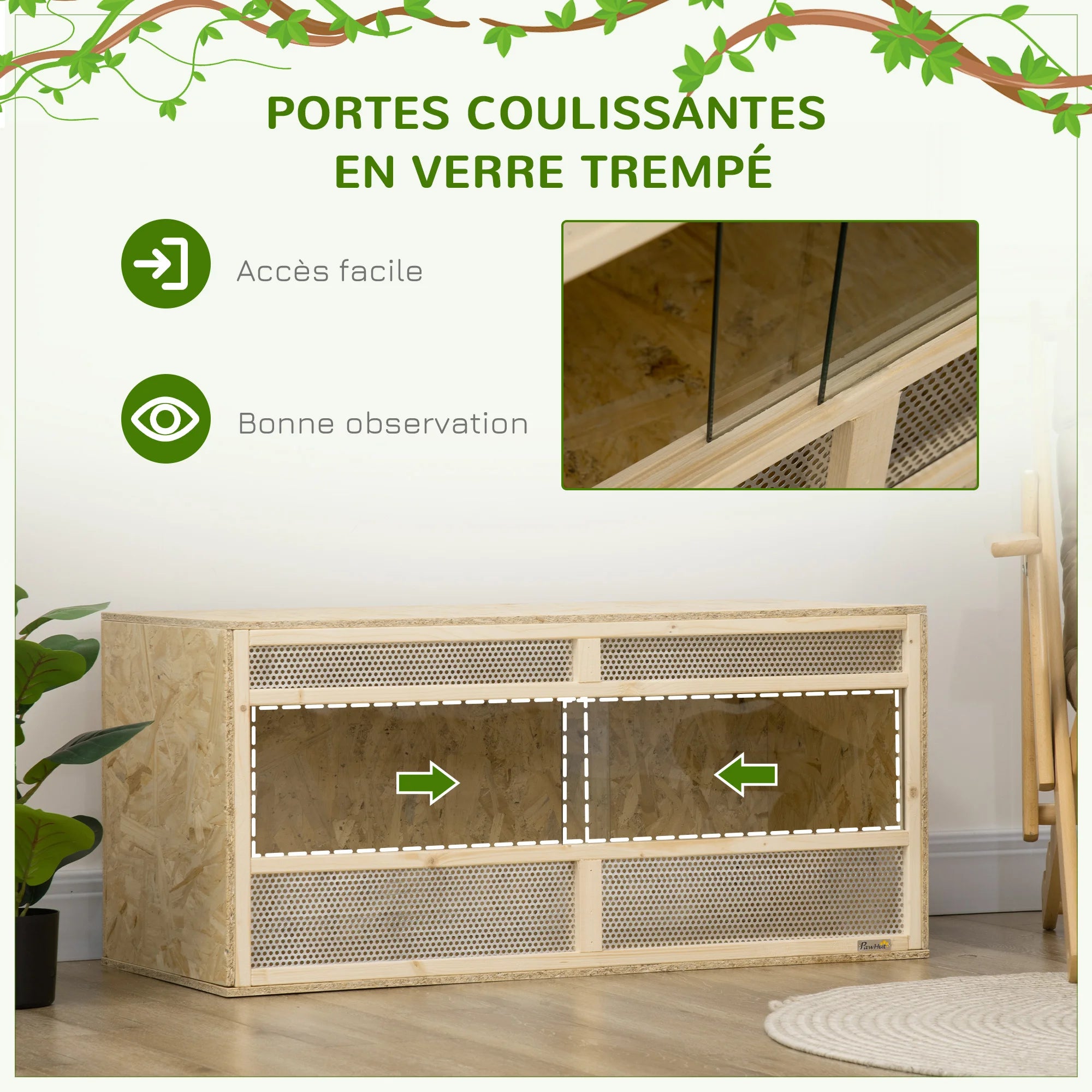 Terrarium en Bois OSB et Verre PawHut 100x47x47cm - Porte Coulissante pour Reptiles
