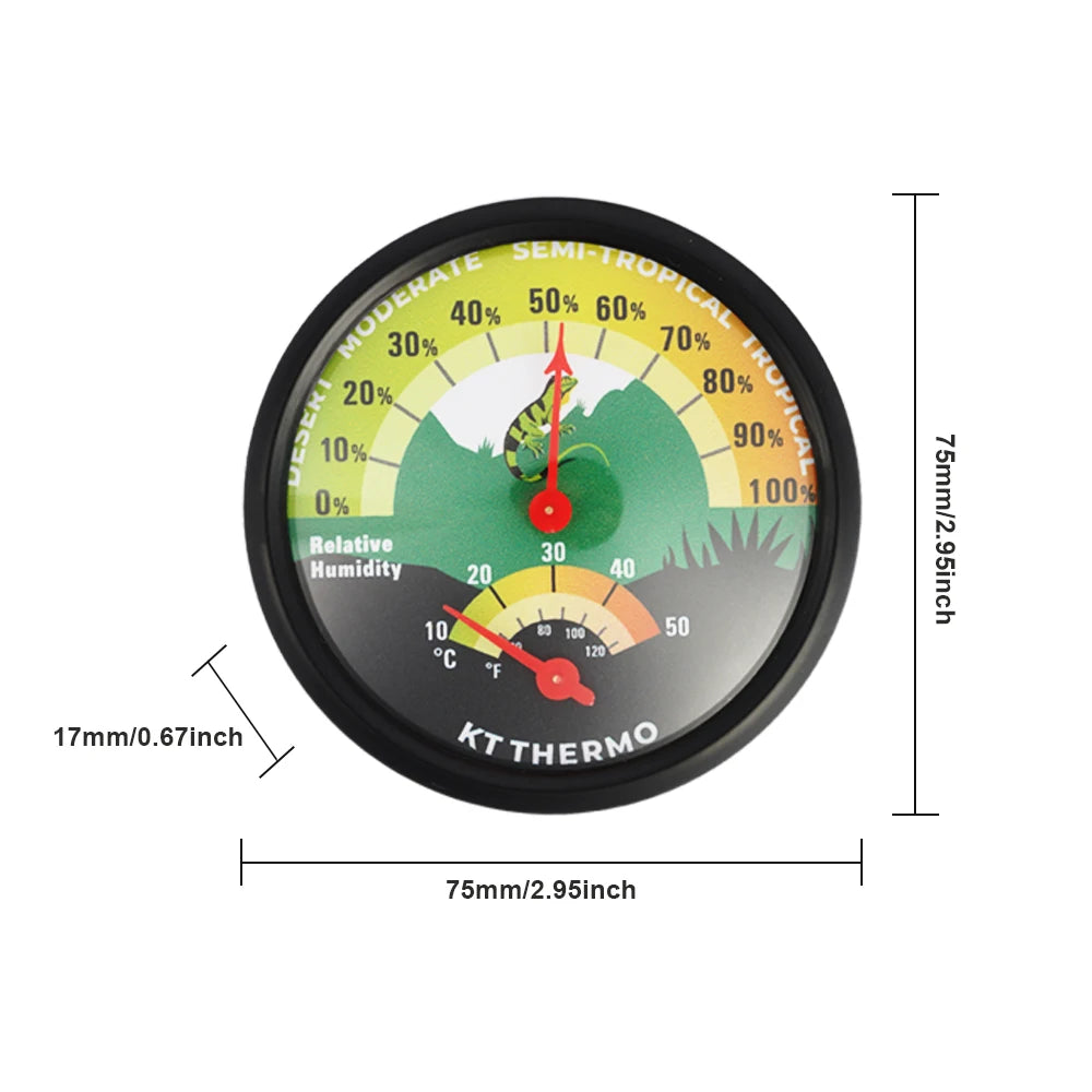 Thermomètre Hygromètre Analogique à Ventouse pour Terrarium - Sans Pile