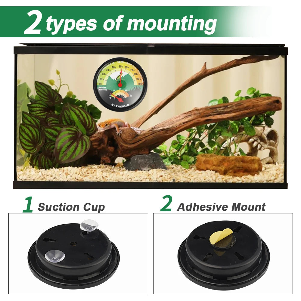 Thermomètre Hygromètre Analogique à Ventouse pour Terrarium - Sans Pile