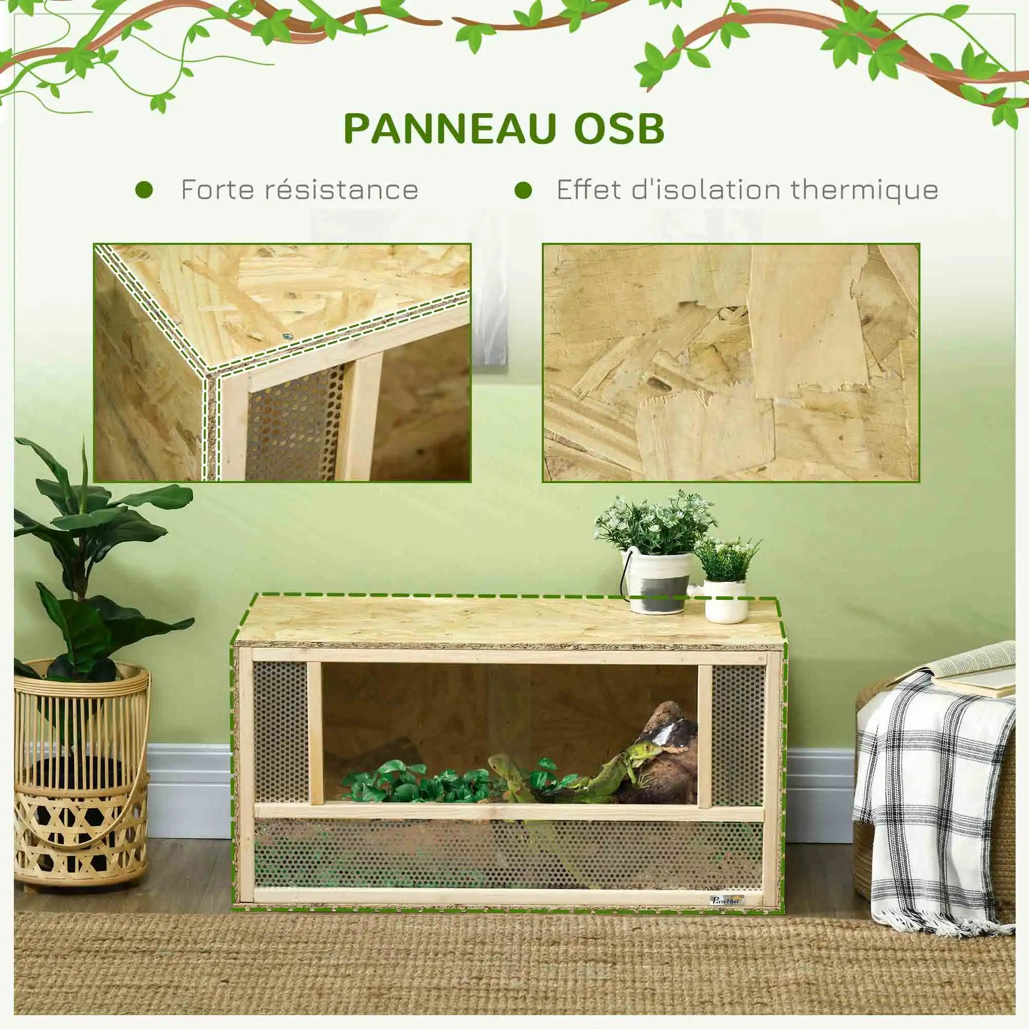 Terrarium en Bois OSB et Verre PawHut 80x40x40cm - Porte Coulissante pour Reptiles