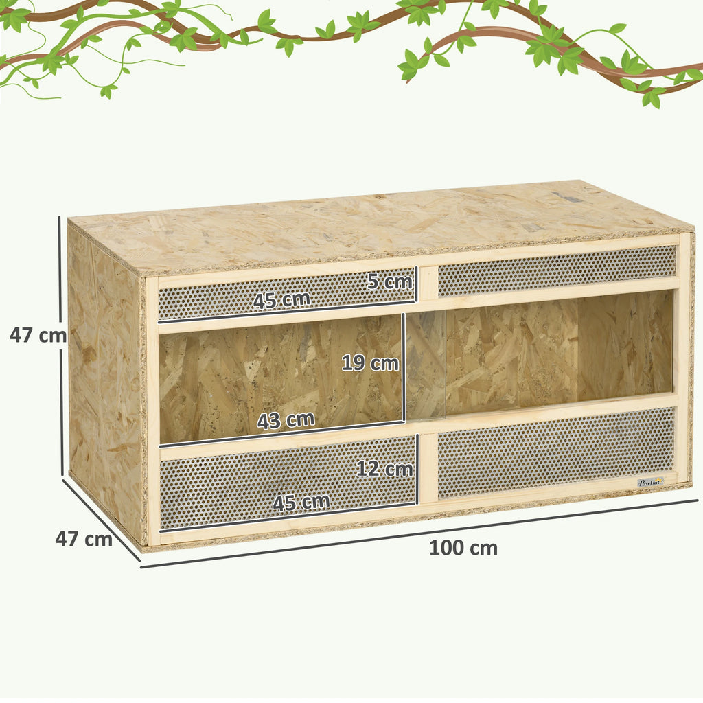 Terrarium en Bois OSB et Verre PawHut 100x47x47cm - Porte Coulissante pour Reptiles