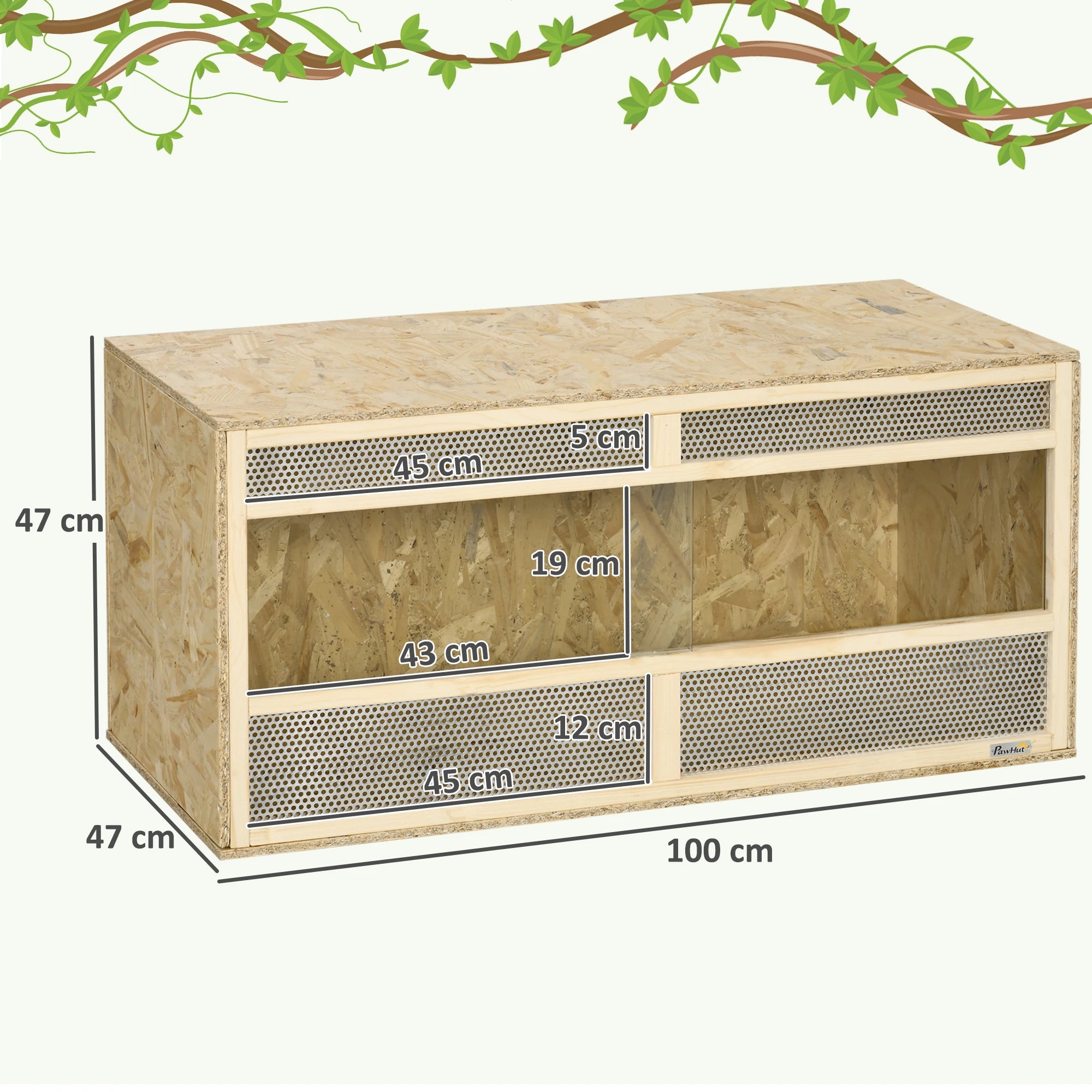 Terrarium en Bois OSB et Verre PawHut 100x47x47cm - Porte Coulissante pour Reptiles