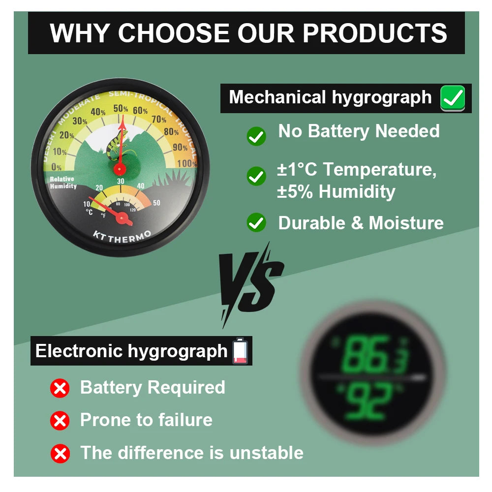 Thermomètre Hygromètre Analogique à Ventouse pour Terrarium - Sans Pile