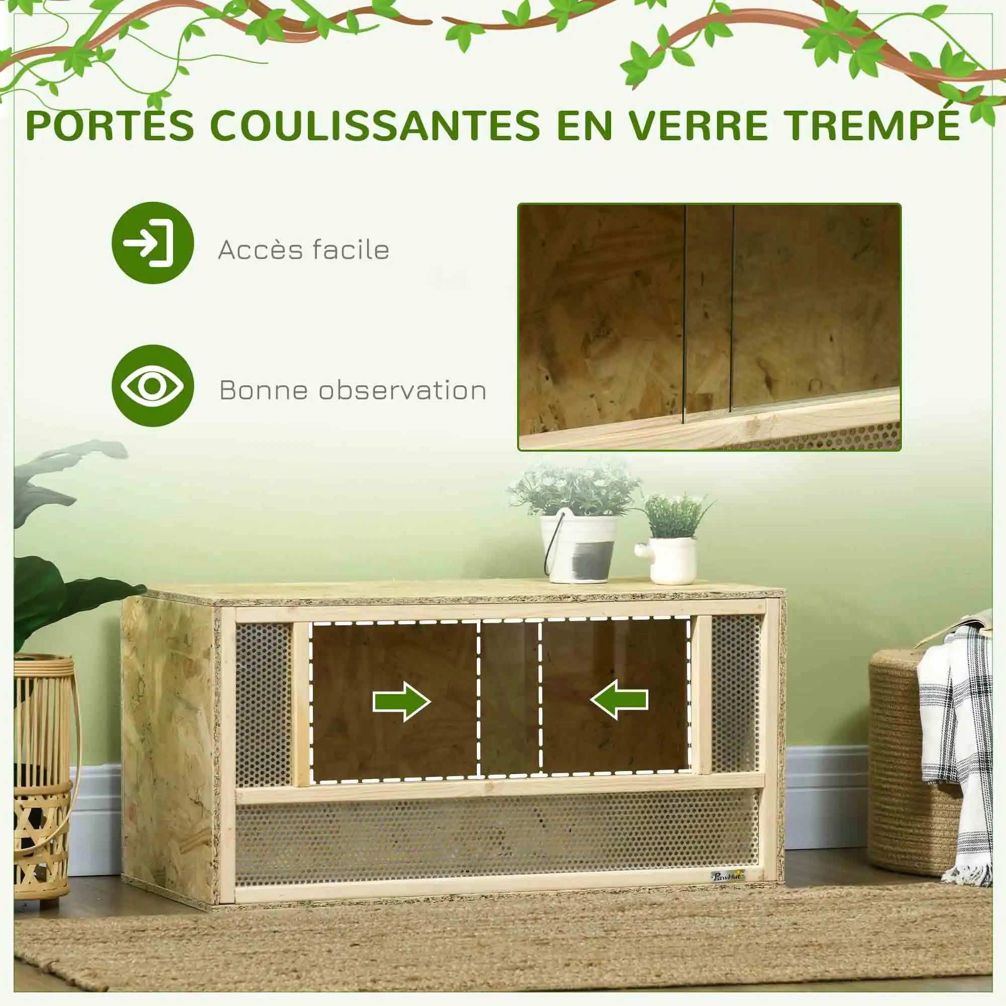 Terrarium en Bois OSB et Verre PawHut 80x40x40cm - Porte Coulissante pour Reptiles