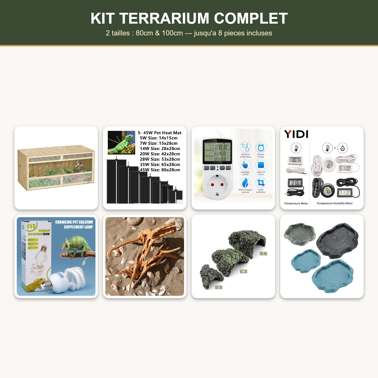 Kit Terrarium Complet - 2 tailles : 80cm & 100cm - contenu du pack